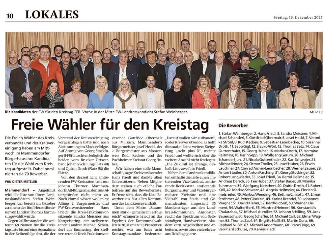 Nominierung FW Kreistag FFB Tagblatt 19.12.2025